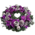 33cm Adventskranz mit lila Schleifen, silbernen Zapfen und 4 Kerzenhaltern für Weihnachten - 30 Cm Lila-silberner Kerzenständerkranz