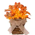Autumn door wreath basket with LED sunflowers, maple leaves, and berries for Thanksgiving - Autumn Flower Basket Style (With Light)