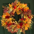 Autumn wreath for front door featuring faux maple leaves, dahlias, and red berries - Large Autumn Wreath / 55cm