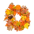 Autumn harvest wreath featuring maple leaves, berries, lotus pods, and a burlap bow - Maple Wreath Door Hanging