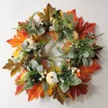 Herbstkranz mit bunten Ahornblättern und Kürbissen auf weißem Hintergrund - 45cm Weißer Kürbis Ahornblatt Kranz