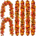 Close-up detail of artificial maple leaf vines with vibrant autumn gradient color silk leaves - 1.7m / B-Color Maple Leaf