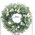 Artificial eucalyptus wreath with white flowers and size markers 45cm diameter - Emerald Green