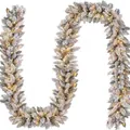 9ft flocked Christmas garland with warm LED lights and artificial snow for fireplace decor - Long Standard Version / Flocked White With Warm Light