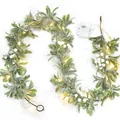 Detail of 1.8m pre-lit flocked Christmas garland with white berries and warm LED lights - 180cm / Green with Snow and Lights