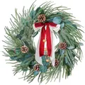 Artificial 60cm Christmas wreath with pine needles, cones, red velvet bow, and gold bells - 50cm / Red Bow Willow Leaf Wreath