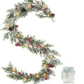 6ft pre-lit Norfolk pine Christmas garland with snow flocking, red berries and pinecones - Norfolk Pine Flocked Garland
