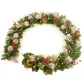 Pre-lit 180cm Christmas garland with red berries, pine cones and flocked pine needles - 1.8m