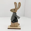 Adorno de conejo de Pascua de madera con diseño de corazón y bufanda gris decorativa - Negro Con Patrón de Corazón Blanco (Estilo 3)