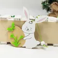 Decorazione pasquale in legno con coniglietto bianco e uovo a pois - Coniglio Bianco con Uovo Marrone