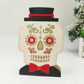 Day of the Dead sugar skull wooden ornament with black hat and red bowtie decoration - Skull