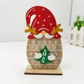 Wooden Christmas gnome tabletop decor with reindeer antlers and XMAS lettering - Red Polka Dot Hat with Christmas Tree