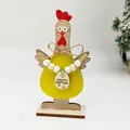 Handcrafted yellow wooden Easter rooster ornament with rustic beads and festive hanging tag - Yellow Happy Easter Chicken (Style 5)