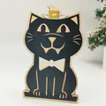 Halloween wooden black cat table ornament with wizard hat and layered wood craft - Black Cat