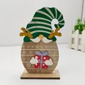 Wooden Christmas gnome reindeer figurine with green striped hat and red gift box - Green Striped Hat with Gift Box