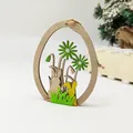 Easter wooden egg pendant with yellow rabbit and green felt grass decoration - Oval Rabbits And Sunflower