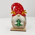 Wooden Christmas gnome figurine with red reindeer hat and white beard holding XMAS tree - Faux Fur Red Hat with Tree