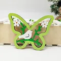 Green wooden butterfly ornament with white bird cutouts and rustic hanging jute rope - Grass Green Butterfly White Bird