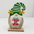 Christmas wooden gnome ornament with green striped hat and antlers holding gift box - Faux Fur Green Hat with Gift Box