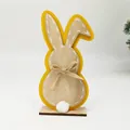 Easter bunny wooden ornament with yellow backing, twine bow and white fluffy tail - Rabbit with Yellow Border and Furry Tail (Style 8)