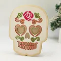 Day of the Dead sugar skull wooden ornament with red rose print on white background - Skull 3