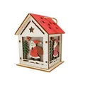 Christmas light-up wooden house ornament with Santa Claus laser-cut detail and red roof - Santa Claus