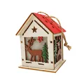 Luminous Christmas wooden house ornament with reindeer and tree carvings for festive decor - Elk