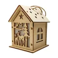 Nordic wooden Christmas cabin ornament with laser-cut deer forest design and twine hanger - Deer
