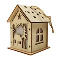 Wooden Christmas house ornament with hollow star and tree patterns and jute rope - Wooden House