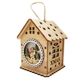 Wooden Christmas house ornament with snowman scene and XMAS cutout on a rope - Santa Claus