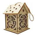 Wooden house Christmas ornament with star cutout and rustic hemp rope hanger - Bell