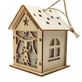 Christmas wooden house ornament with laser-cut angel and star patterns in natural wood - Angel
