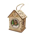 Wooden Christmas house ornament with reindeer and XMAS text on white background - Elk