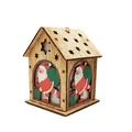 Lighted wooden Christmas house ornament with Santa pattern and hemp rope hanger - Santa Claus
