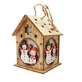 Lighted wooden Christmas house hanging ornament with snowman cutout and rustic twine - Snowman