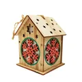 Lighted wooden Christmas house ornament with snowflake cutouts and hemp hanging rope - Snowflake