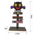Décor de table Halloween en bois noir avec chauve-souris et panneaux, hauteur 14cm - Style Happy Halloween