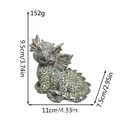 Cute resin baby dragon garden statue in grey with scale texture, 9.5cm height size chart - Dragon Holding Tail