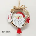 Addobbo natalizio in legno con Babbo Natale dipinto, stella in feltro rossa e campanello - Stile Cornice Tonda Babbo Natale