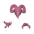 Pink resin ram head with horns and clawed hands wall hanging set for home decor - Pink