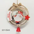 Suspension de Noël en bois creux avec Père Noël skieur et cloche rouge, 12x15cm - Style Cadre Rond Père Noël Skieur