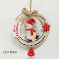 Décoration de Noël en bois avec bonhomme de neige skieur et clochette rouge - Style Cadre Rond Bonhomme de Neige Skieur