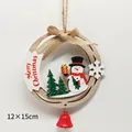 Pendentif de Noël en bois avec bonhomme de neige cloche rouge et signe de Noël - Style Cadre Rond Bonhomme de Neige et Arbres