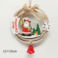 Pendentif cloche de Noël en bois avec motif renne et cloche rouge, 12 x 15 cm - Style Cadre Rond Renne et Arbres