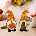 Pair of autumn gnomes featuring orange pumpkin and Hello Fall wooden sign decor - Gnome Pair (Gnome Elf)