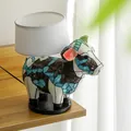 Detail of colorful resin bull lamp base with a mosaic pattern and white fabric lampshade - Creative Painted Cow Style (W464-A)