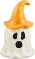 Ghost lantern detail with orange wizard hat and cutout face for Halloween lighting - Illuminated Ornaments / Ghost with Orange Hat