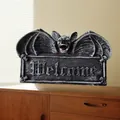 Gothic Halloween welcome sign with winged bat and skull resin wall hanging decor - Bat Style