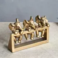 Tres figuras de elefantes dorados de resina sobre marco para decoración de escritorio - Estilo Elefante Trepador / Bronce antiguo