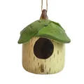 Casa para pájaros de resina con techo de hojas verdes y cuerda de cáñamo colgante - Casita de Pájaros Hoja